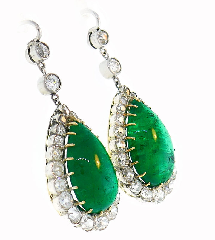 Victorian Emerald Diamond Gold Dangle Earrings