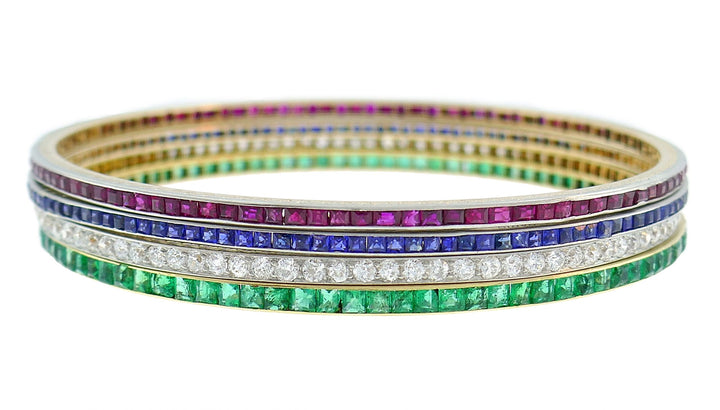 Lacloche Fr�res Gemstone Gold Bangle Bracelet Set of Four Art Deco