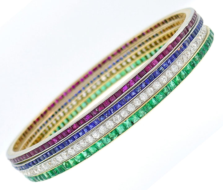 Lacloche Fr�res Gemstone Gold Bangle Bracelet Set of Four Art Deco