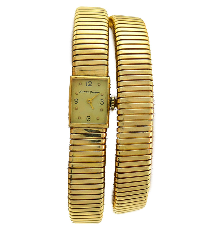 Yellow Gold Tubogas Retro Watch Wrap Bracelet by Neiman Marcus, 1950s