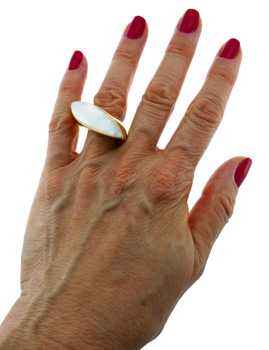 Vhernier Fuseau Yellow Gold Ring with Mother of Pearl and Rock Crystal