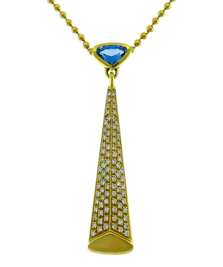 Marina B Yellow Gold Pendant Necklace with Blue Topaz and Diamond