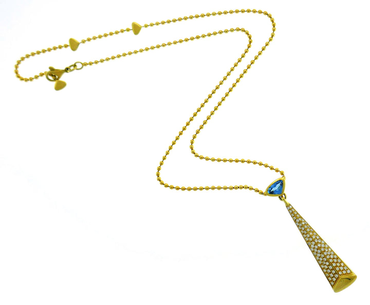 Marina B Yellow Gold Pendant Necklace with Blue Topaz and Diamond