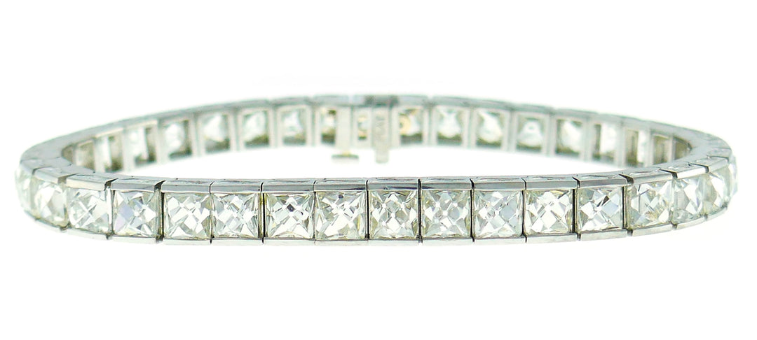 Diamond Platinum Tennis Bracelet 1960s Straight Line