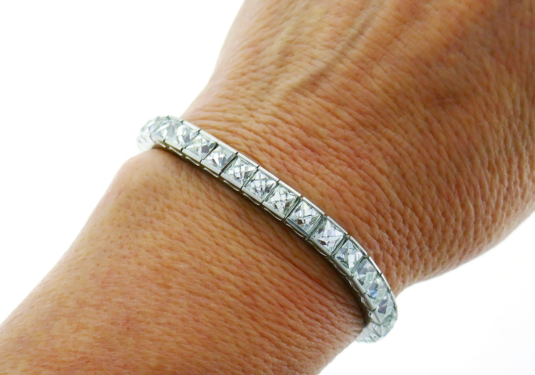 Diamond Platinum Tennis Bracelet 1960s Straight Line