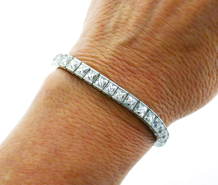 Diamond Platinum Tennis Bracelet 1960s Straight Line