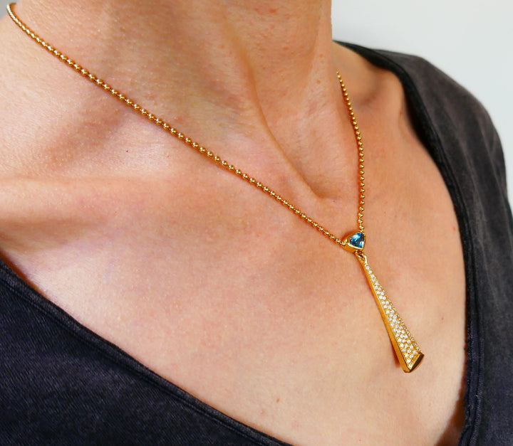 Marina B Yellow Gold Pendant Necklace with Blue Topaz and Diamond