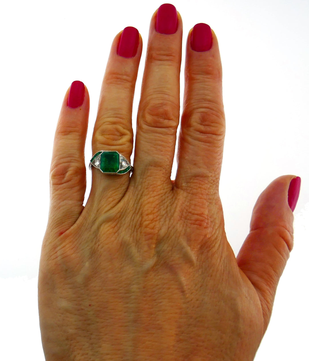 Art Deco Emerald Diamond Platinum Ring