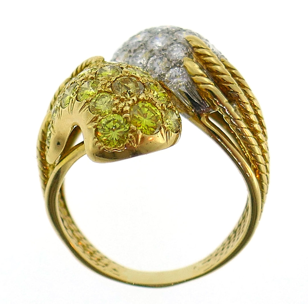 Gold Bypass Ring with Fancy Yellow and White Diamond