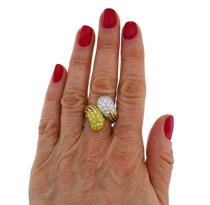 Gold Bypass Ring with Fancy Yellow and White Diamond