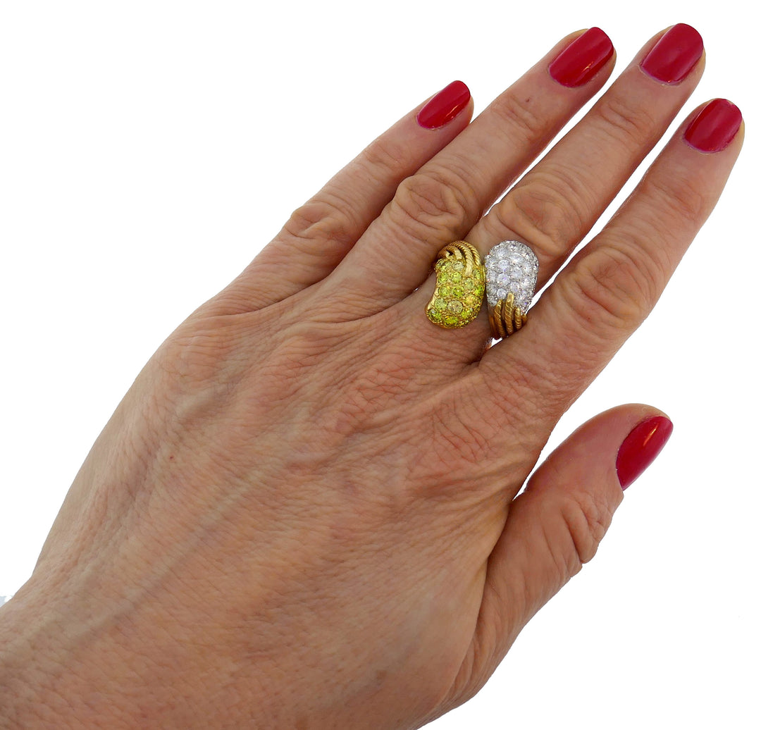 Gold Bypass Ring with Fancy Yellow and White Diamond