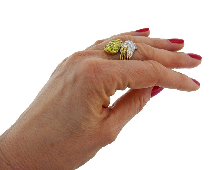 Gold Bypass Ring with Fancy Yellow and White Diamond