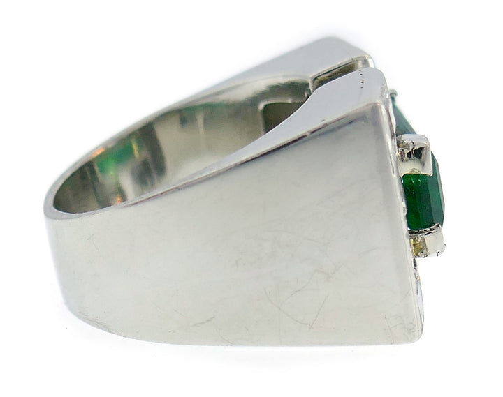 Art Deco Revival Emerald Diamond Platinum Ring