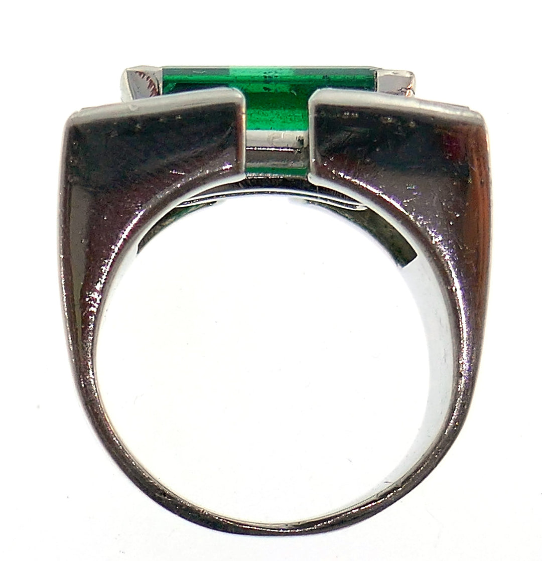 Art Deco Revival Emerald Diamond Platinum Ring