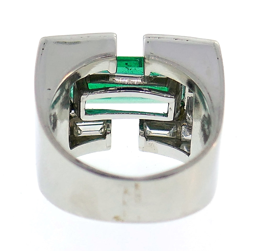 Art Deco Revival Emerald Diamond Platinum Ring