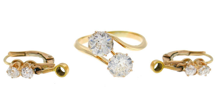 Victorian Diamond Gold Ring, Earrings Interchangeable