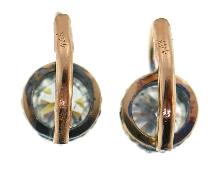 Victorian Diamond Silver Gold Drop Stud Earrings, Antique