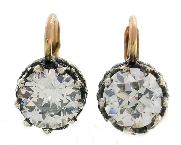 Victorian Diamond Silver Gold Drop Stud Earrings, Antique