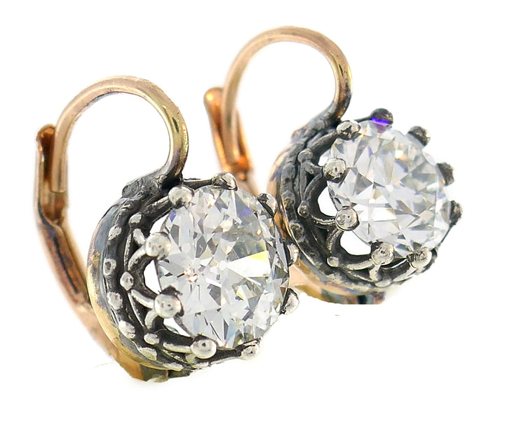 Victorian Diamond Silver Gold Drop Stud Earrings, Antique