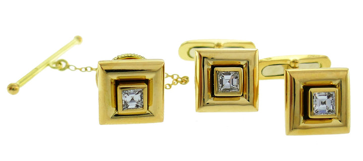 Chaumet Vintage Cufflinks and Stud Set 18k Gold Diamond