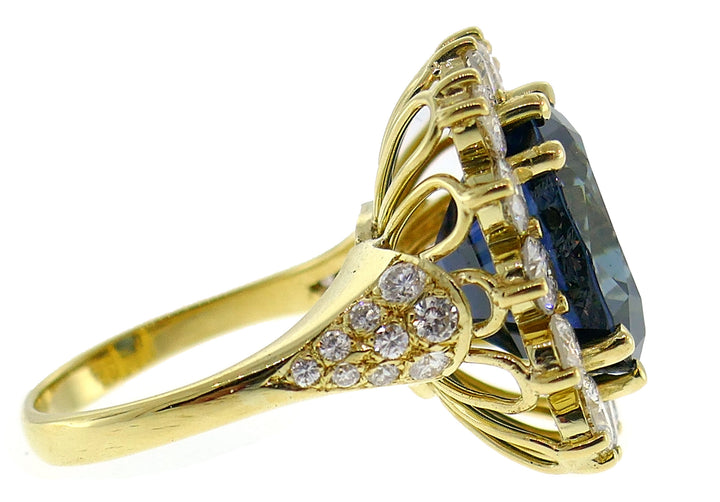 Natural Sapphire Diamond Gold Ring, 15.02 Carat No Treatment Guild Lab Report