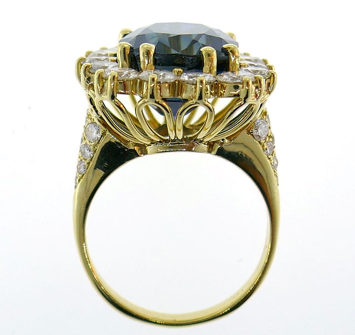 Natural Sapphire Diamond Gold Ring, 15.02 Carat No Treatment Guild Lab Report