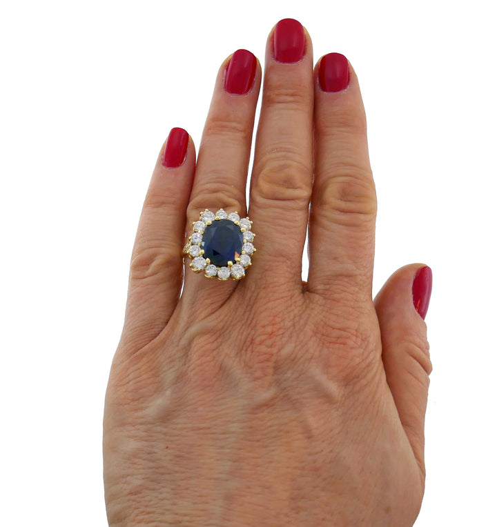 Natural Sapphire Diamond Gold Ring, 15.02 Carat No Treatment Guild Lab Report