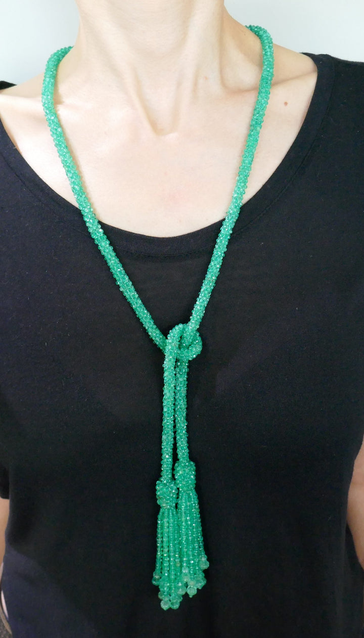 Emerald Bead Strand Tussle Sautoir Necklace