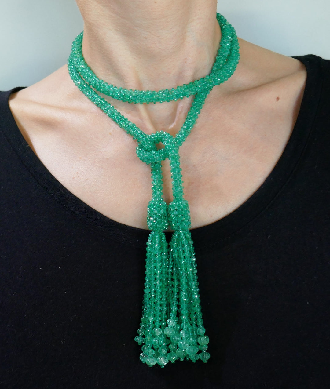 Emerald Bead Strand Tussle Sautoir Necklace