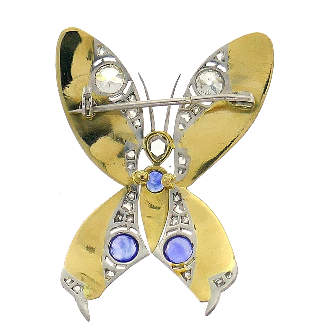 Late Victorian Gold Butterfly Pin Brooch Clip with Diamond and Sapphire