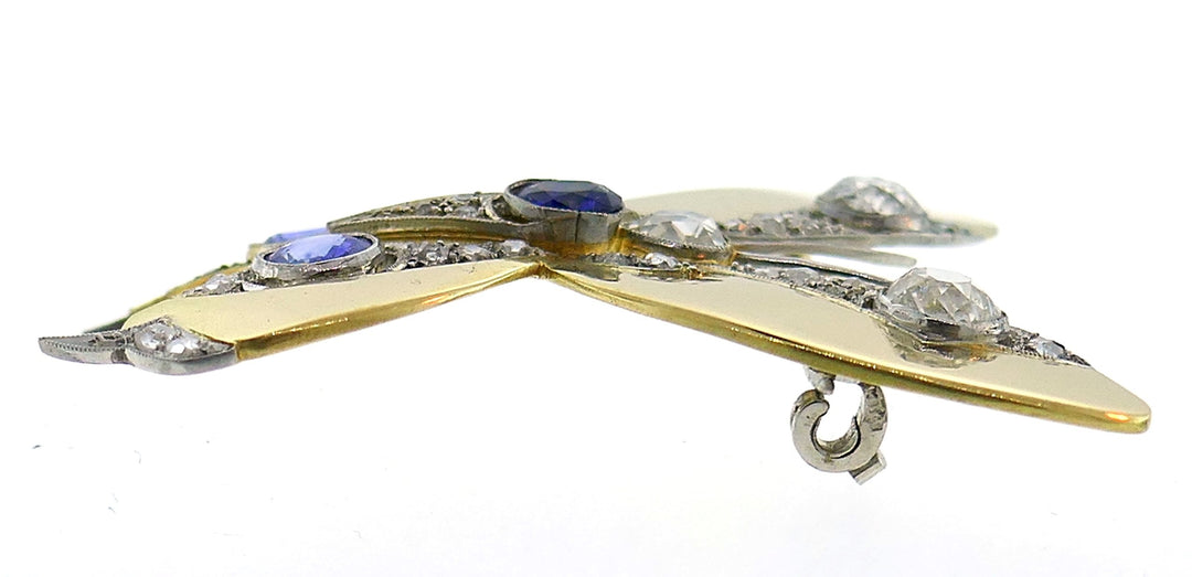 Late Victorian Gold Butterfly Pin Brooch Clip with Diamond and Sapphire