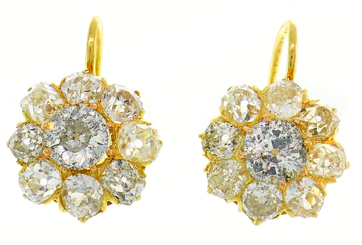 Antique Victorian Diamond Gold Cluster Earrings