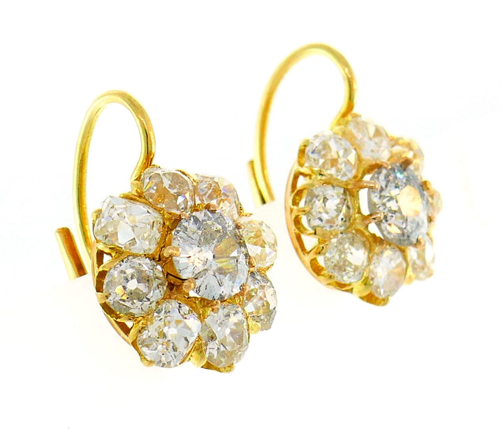 Antique Victorian Diamond Gold Cluster Earrings