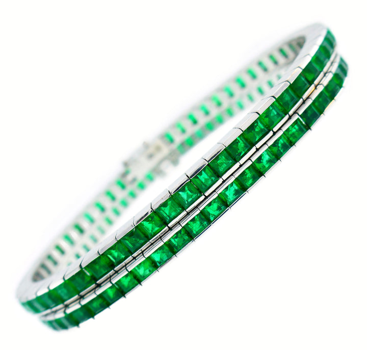 Emerald White Gold Tennis Line Bracelet Duo, Meister, 1970s