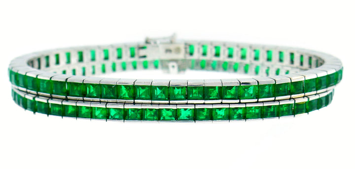 Emerald White Gold Tennis Line Bracelet Duo, Meister, 1970s