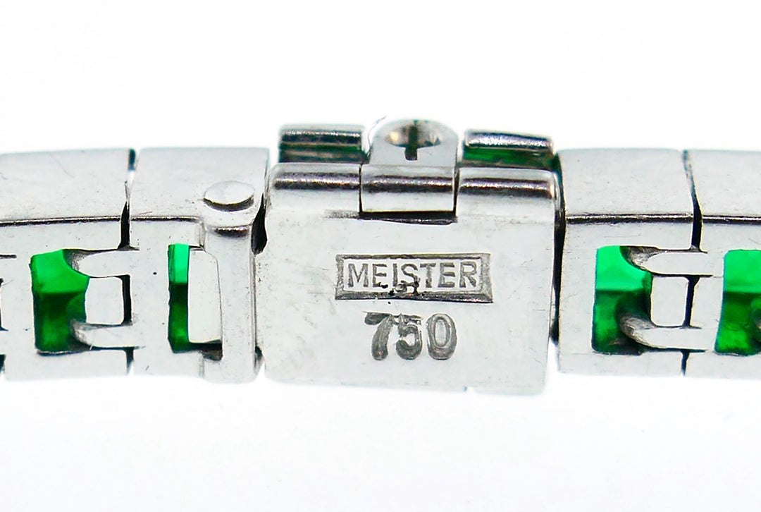 Emerald White Gold Tennis Line Bracelet Duo, Meister, 1970s