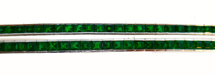 Emerald White Gold Tennis Line Bracelet Duo, Meister, 1970s