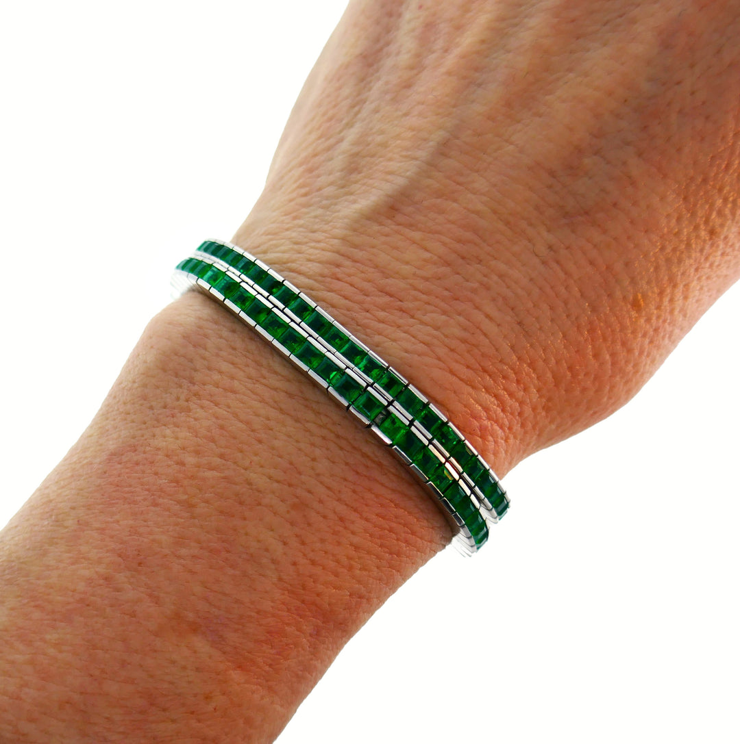 Emerald White Gold Tennis Line Bracelet Duo, Meister, 1970s