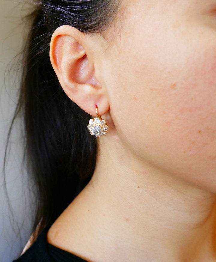 Antique Victorian Diamond Gold Cluster Earrings