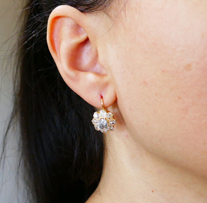 Antique Victorian Diamond Gold Cluster Earrings