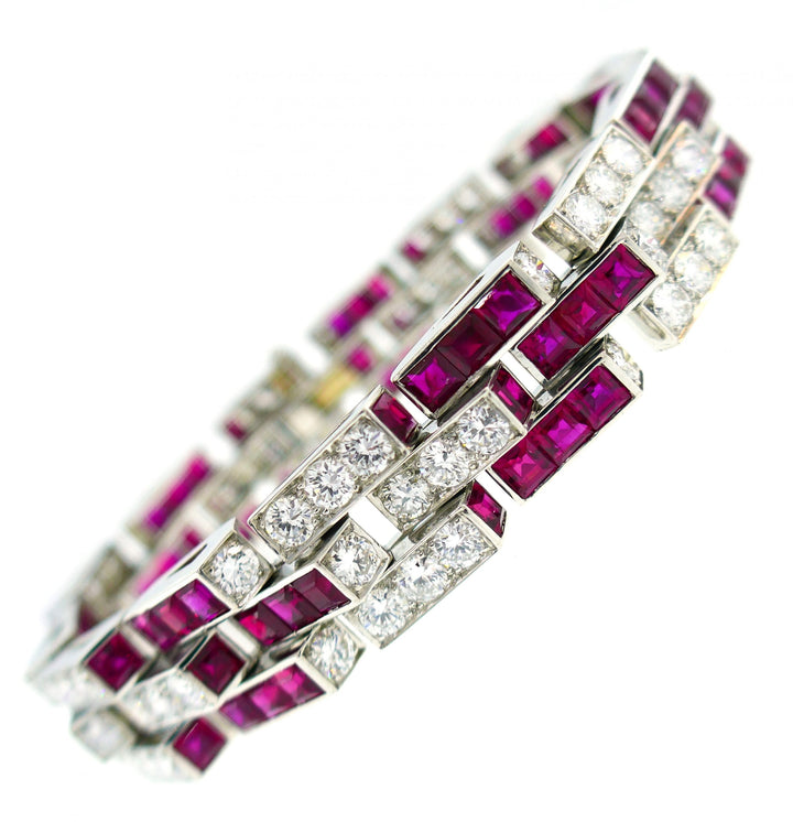 Oscar Heyman Ruby Diamond Platinum Line Bracelet 1960s