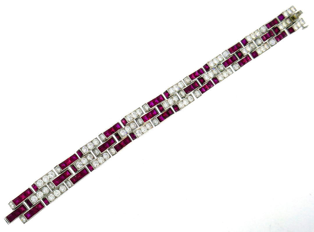 Oscar Heyman Ruby Diamond Platinum Line Bracelet 1960s