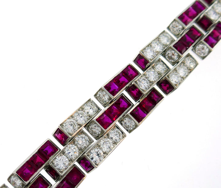 Oscar Heyman Ruby Diamond Platinum Line Bracelet 1960s