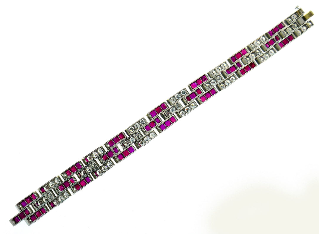 Oscar Heyman Ruby Diamond Platinum Line Bracelet 1960s