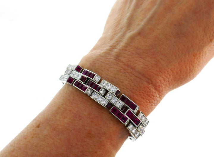 Oscar Heyman Ruby Diamond Platinum Line Bracelet 1960s