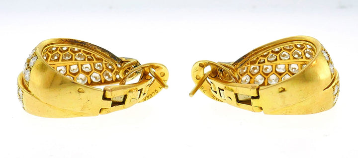 Vintage Van Cleef & Arpels Diamond Gold Hoop Earrings