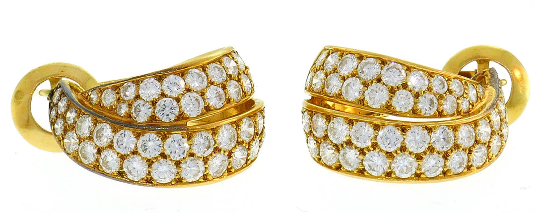 Vintage Van Cleef & Arpels Diamond Gold Hoop Earrings