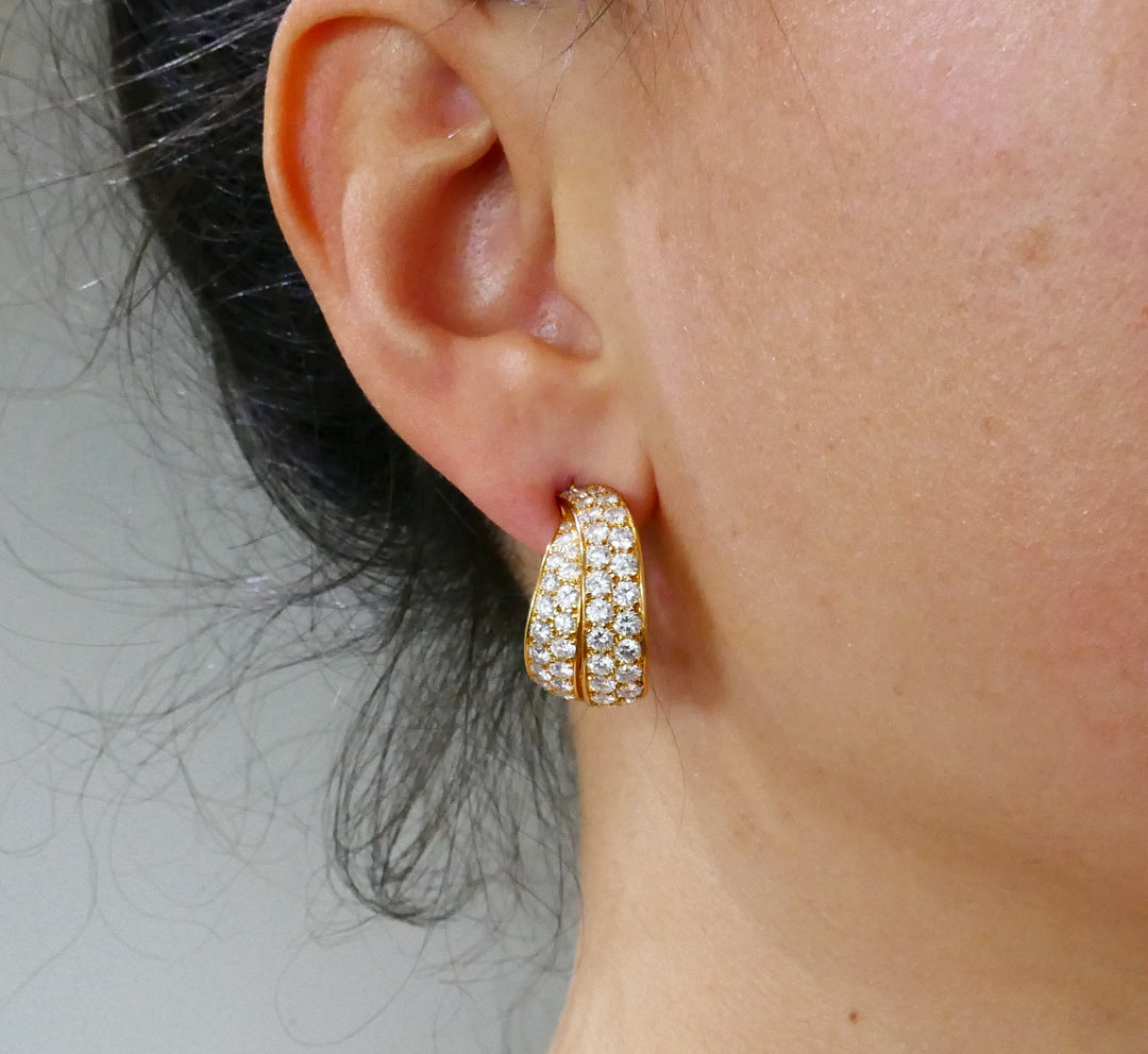 Vintage Van Cleef & Arpels Diamond Gold Hoop Earrings