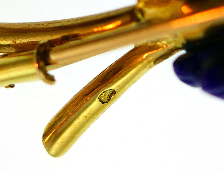 Lapis Coral Diamond Yellow Gold Brooch Pin Clip, 1970s, French