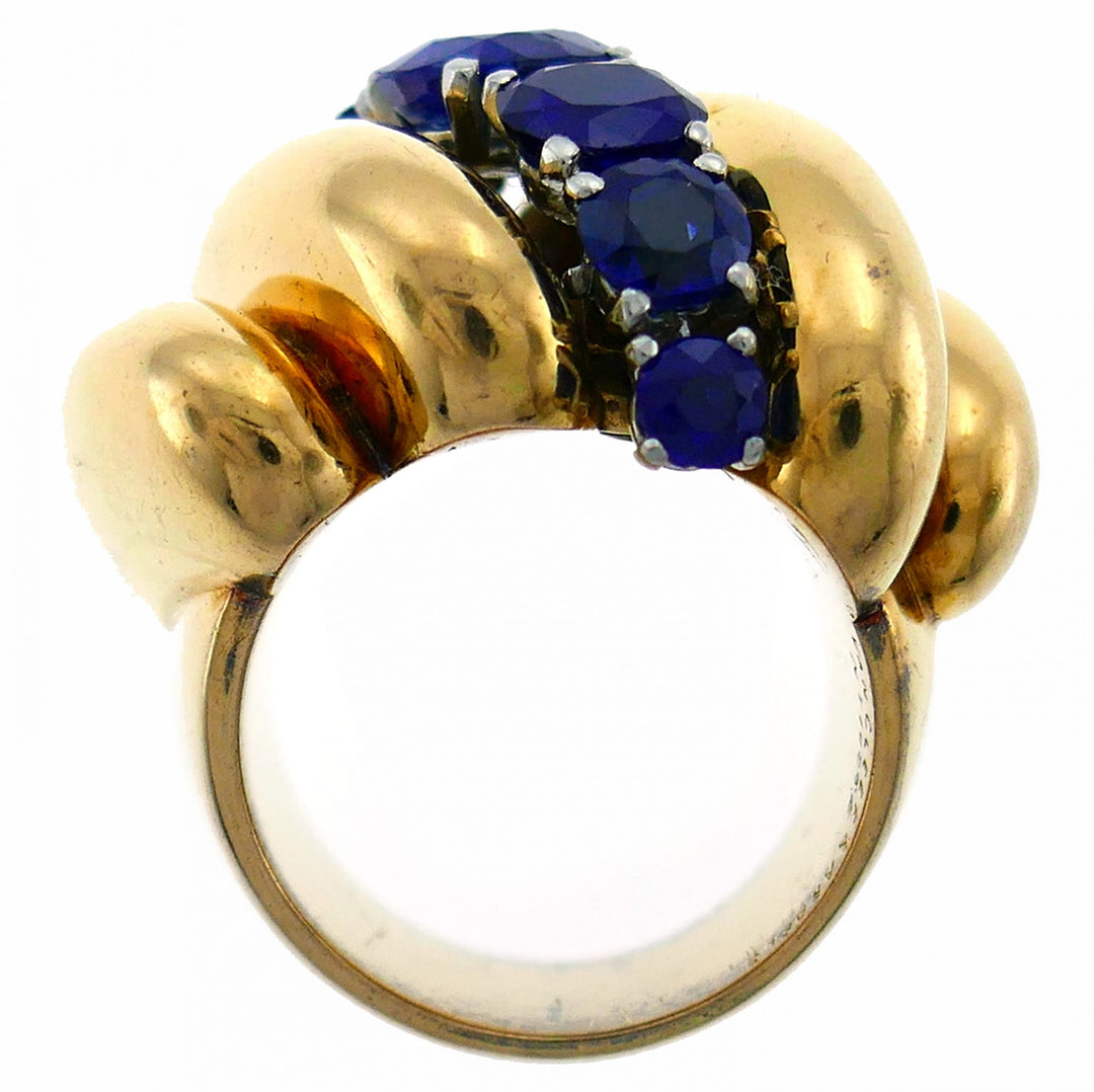 Vintage Van Cleef & Arpels Sapphire Gold Bombe Ring, 1970s